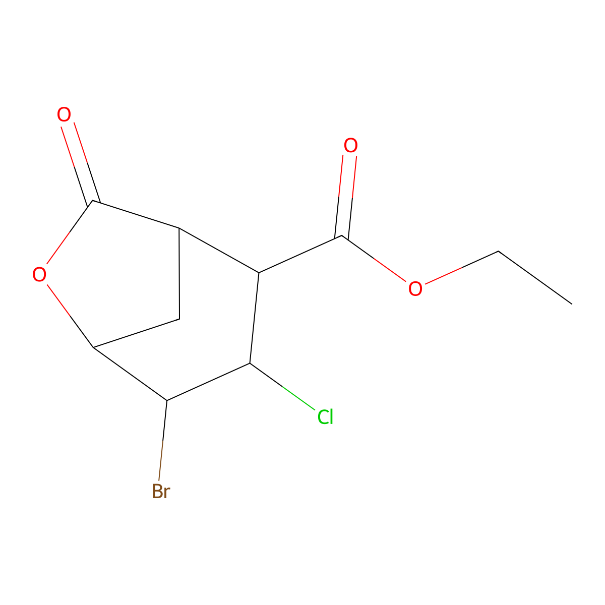 Ethyl 4-bromo-3-chloro-7-oxo-6-oxabicyclo[3.2.1]octane-2-carboxylate molecular structure, CAS 149416-33-1