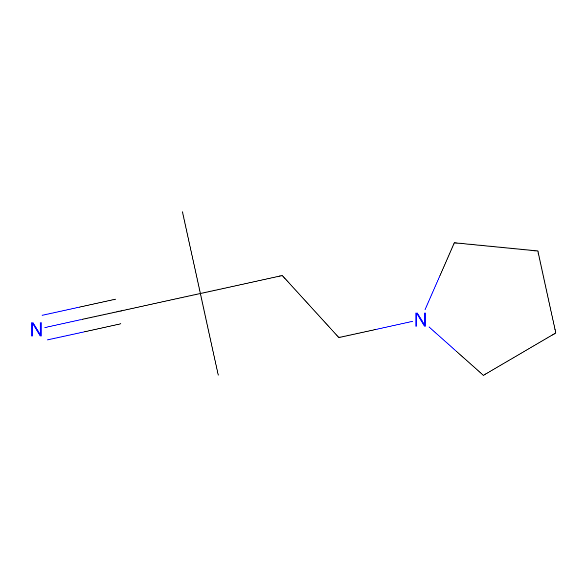 2,2-Dimethyl-4-(pyrrolidin-1-yl)butanenitrile molecular structure, CAS 1494196-16-5