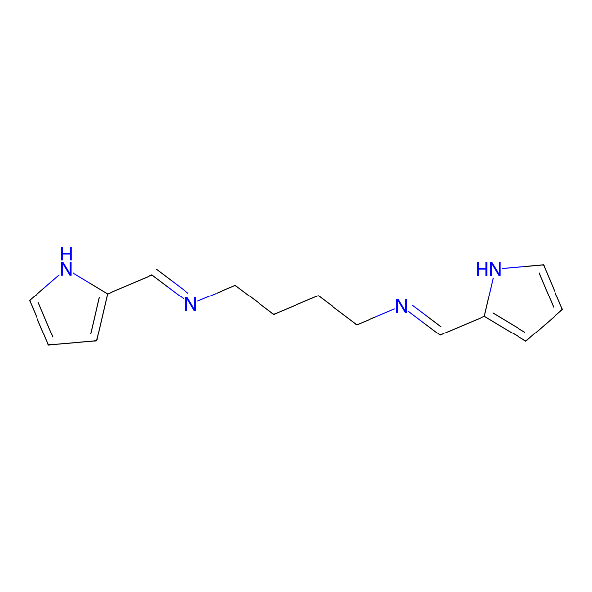 1,4-Butanediamine, N,N'-bis(1H-pyrrol-2-ylmethylene)- molecular structure, CAS 14942-63-3