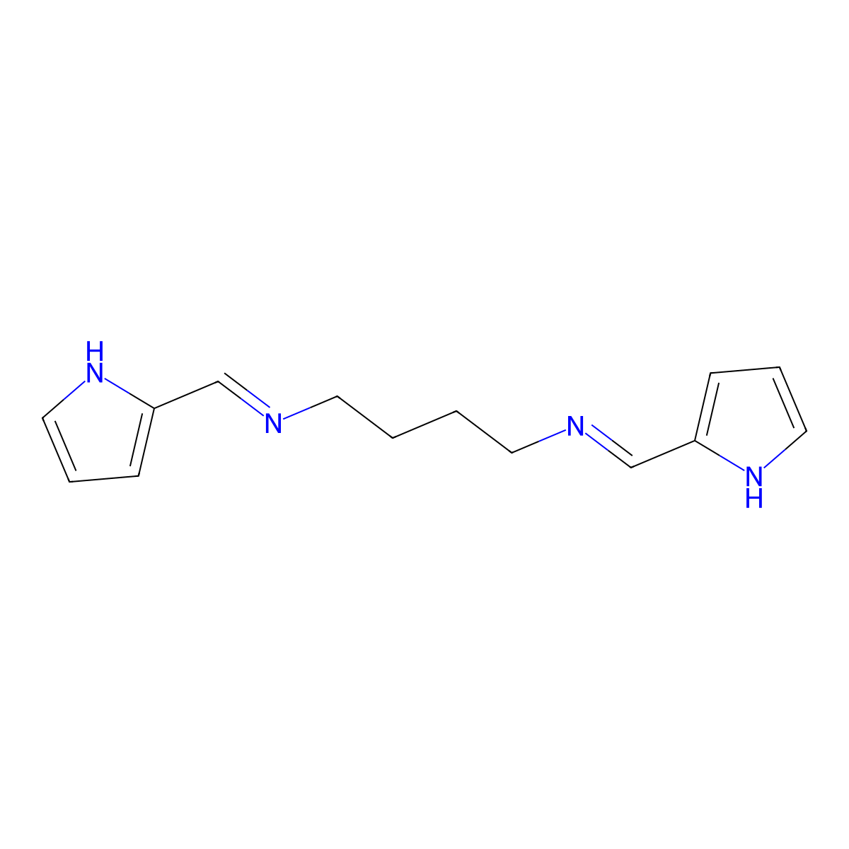 1,4-Butanediamine, N,N'-bis(1H-pyrrol-2-ylmethylene)- molecular structure, CAS 14942-63-3