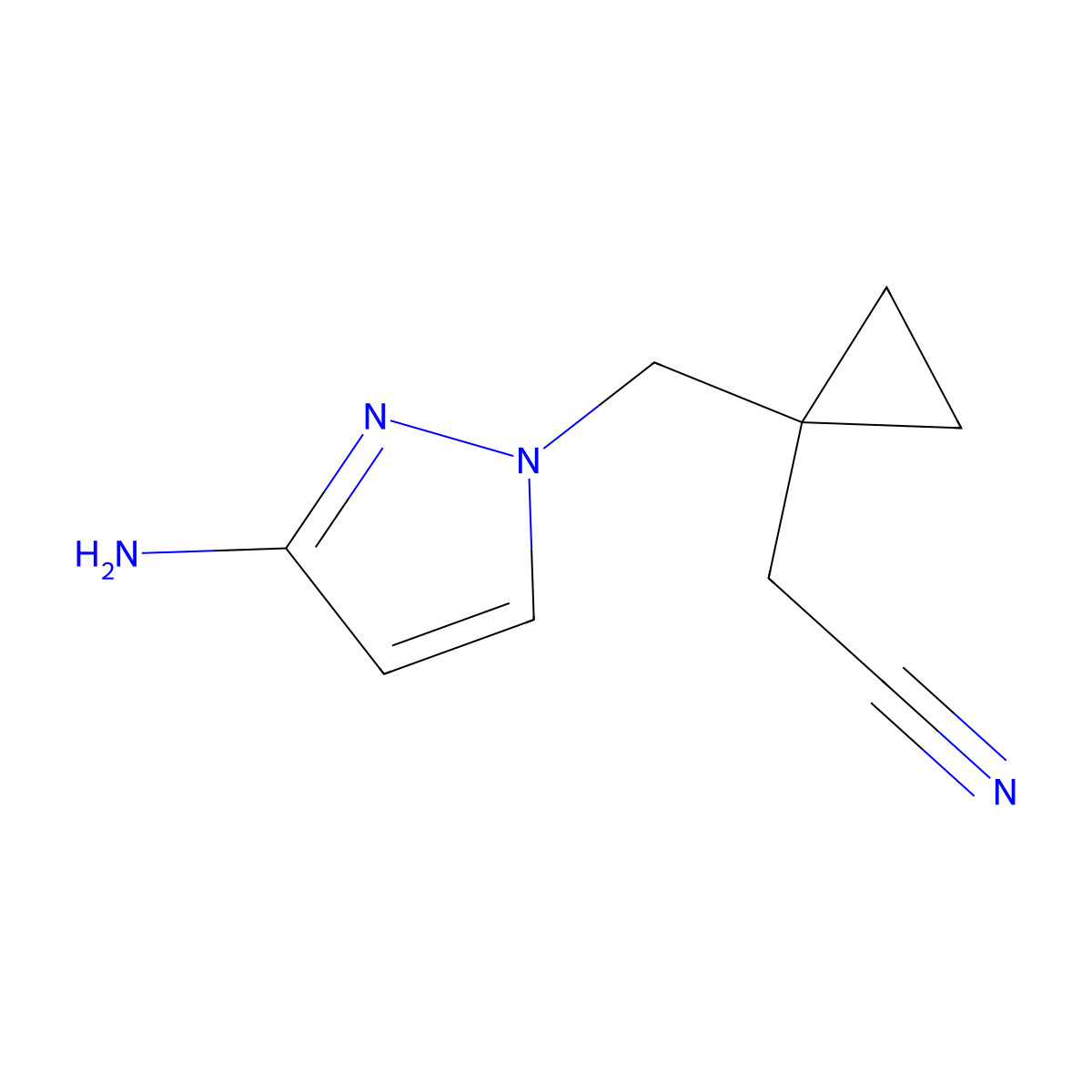 2-(1-((3-Amino-1h-pyrazol-1-yl)methyl)cyclopropyl)acetonitrile molecular structure, CAS 1494220-04-0