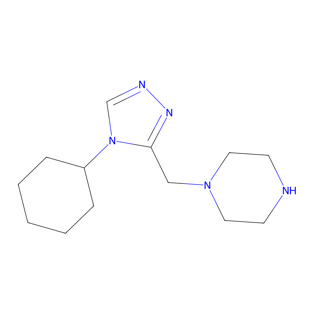 1-[(4-cyclohexyl-4H-1,2,4-triazol-3-yl)methyl]piperazine molecular structure, CAS 1494235-19-6