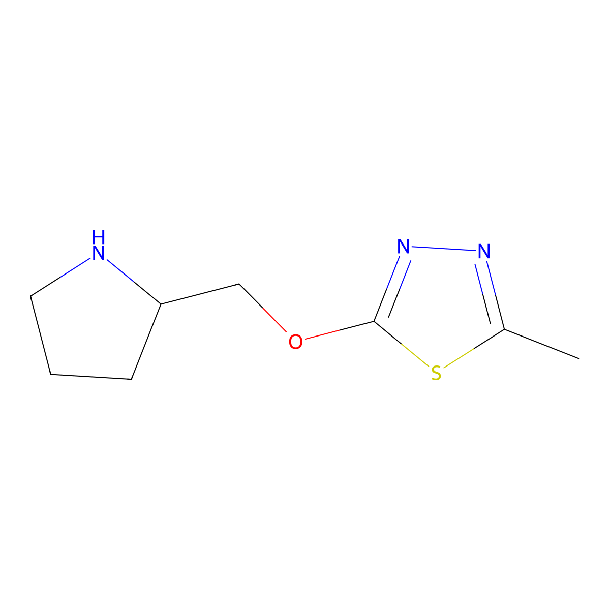 2-Methyl-5-[(pyrrolidin-2-yl)methoxy]-1,3,4-thiadiazole molecular structure, CAS 1494288-50-4