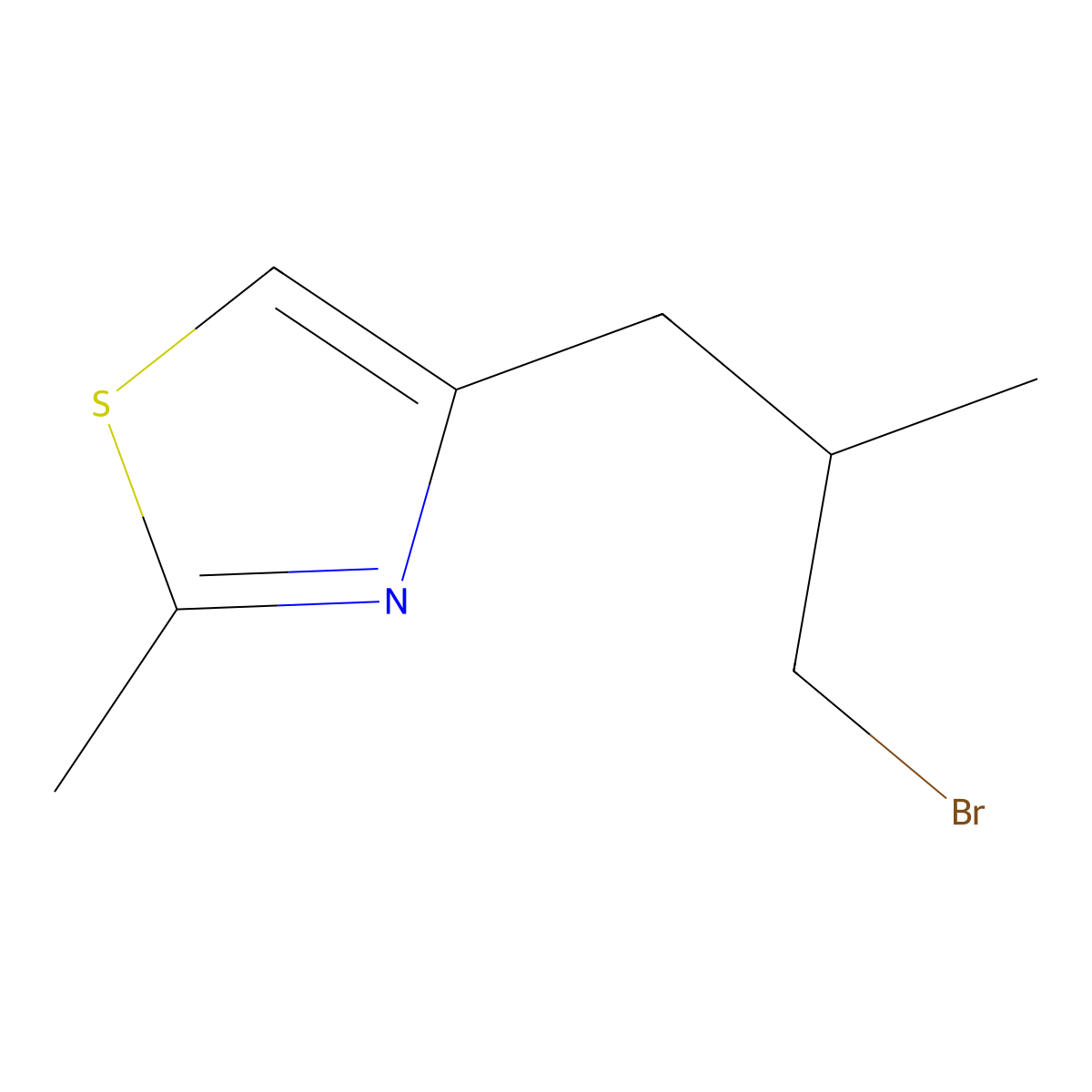 4-(3-Bromo-2-methylpropyl)-2-methyl-1,3-thiazole molecular structure, CAS 1494369-72-0