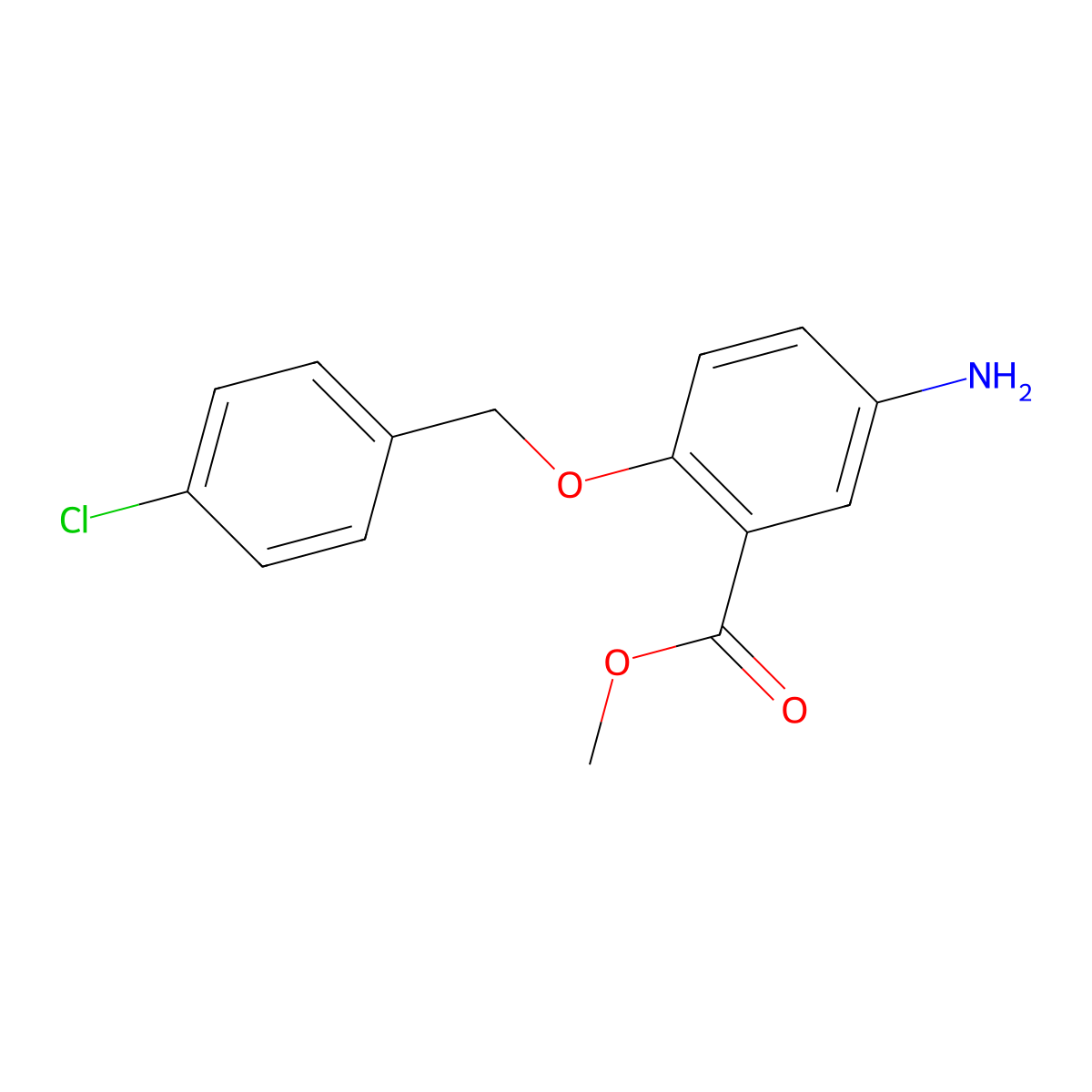 Methyl 5-amino-2-((4-chlorobenzyl)oxy)benzoate molecular structure, CAS 1494377-16-0