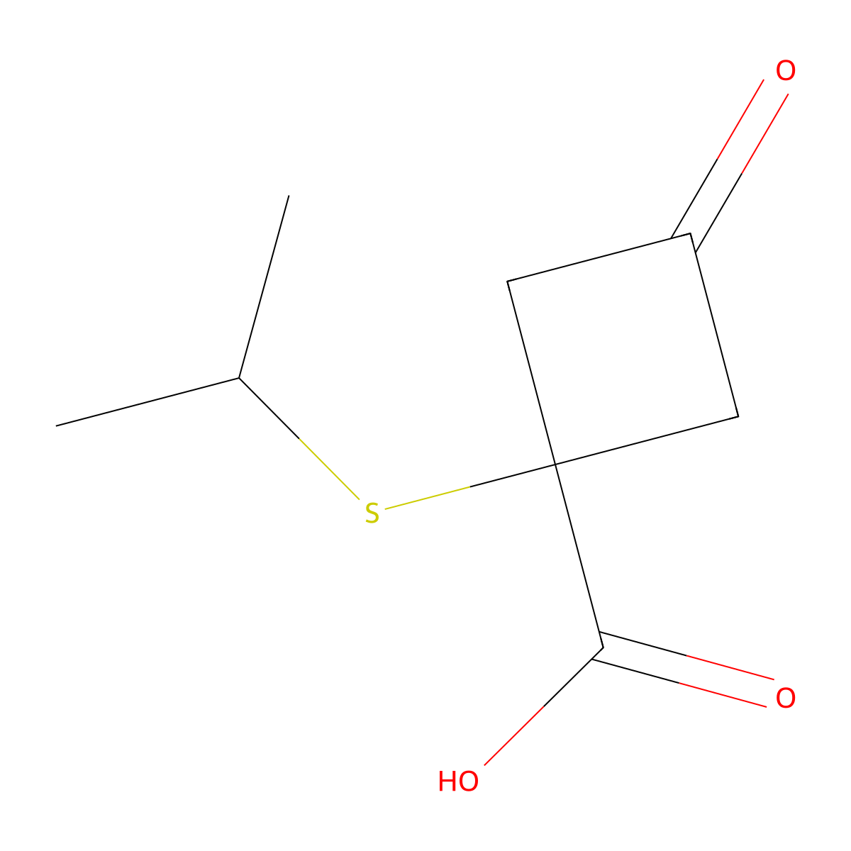 3-Oxo-1-(propan-2-ylsulfanyl)cyclobutane-1-carboxylic acid molecular structure, CAS 1494424-54-2