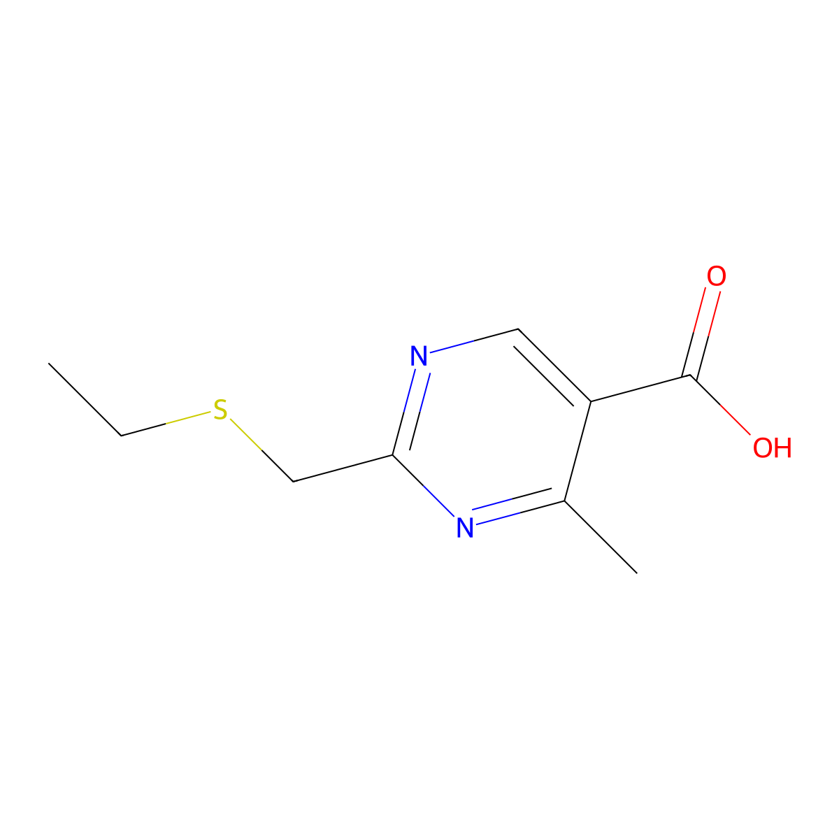 2-((Ethylthio)methyl)-4-methylpyrimidine-5-carboxylic acid molecular structure, CAS 1494489-46-1
