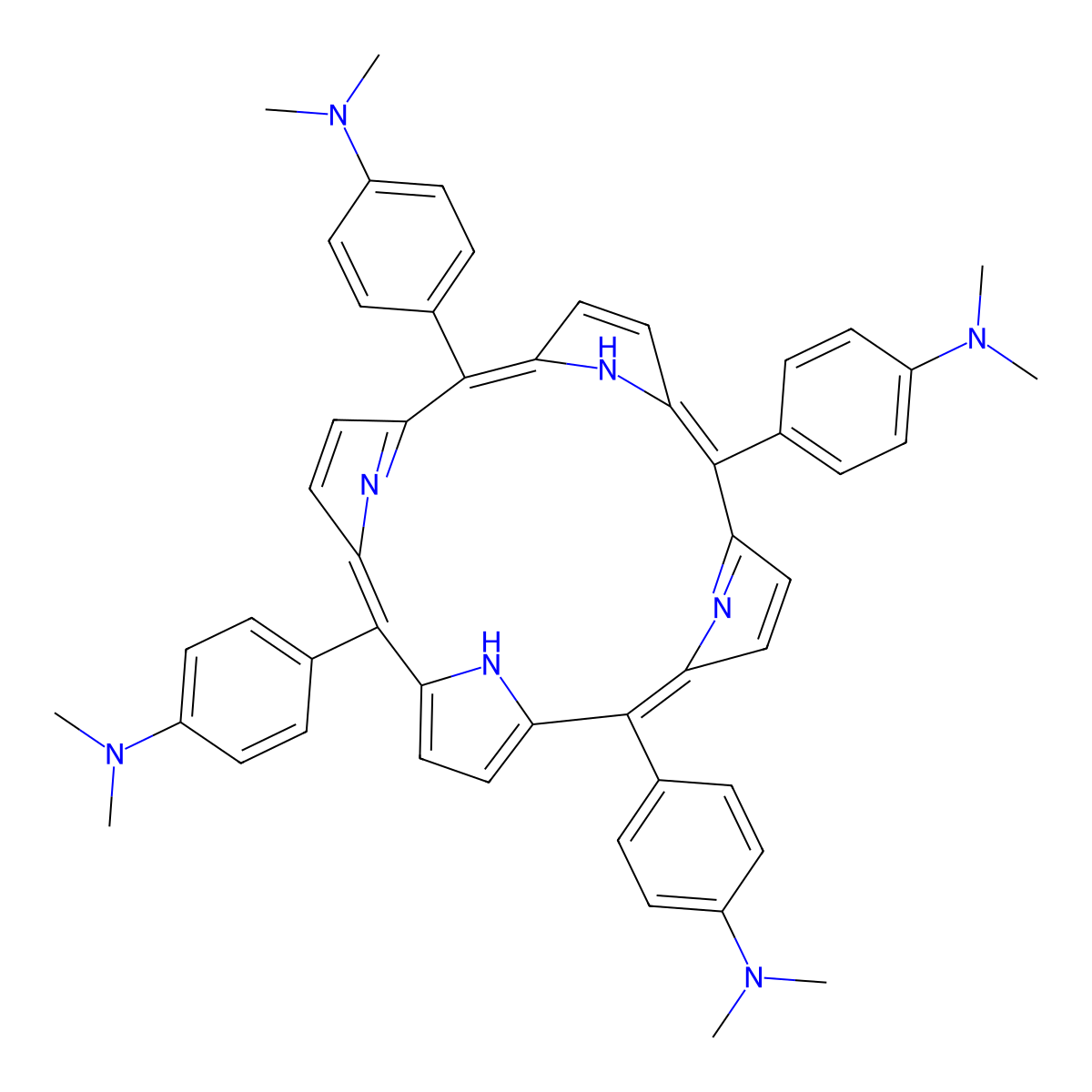 4,4',4'',4'''-(Porphyrin-5,10,15,20-tetrayl)tetrakis(N,N-dimethylaniline) molecular structure, CAS 14945-24-5