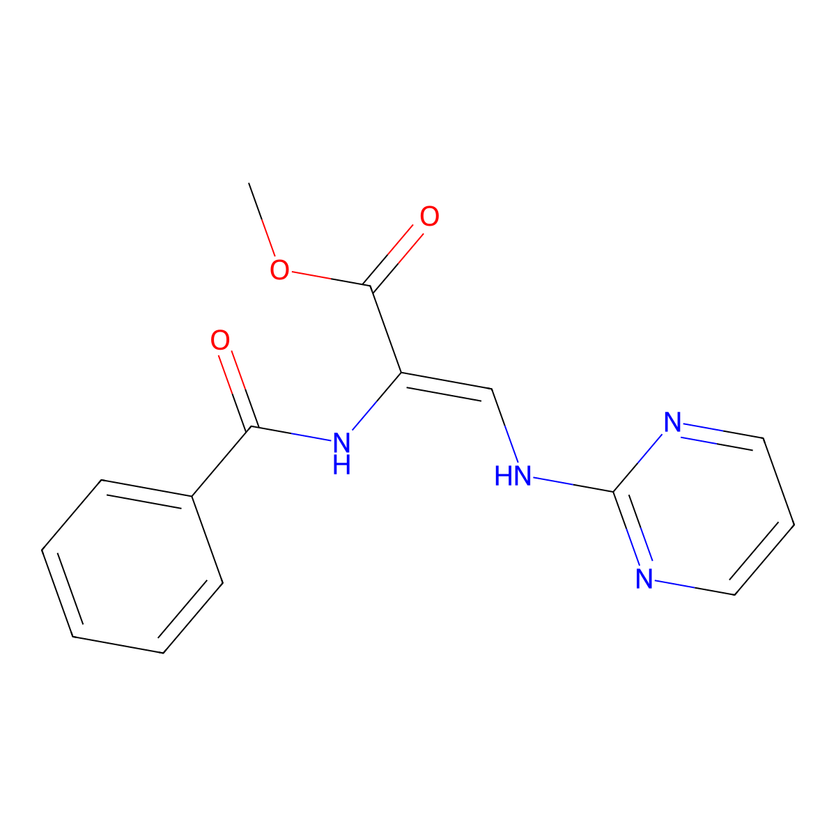 methyl (E)-2-benzamido-3-(pyrimidin-2-ylamino)prop-2-enoate molecular structure, CAS 149454-59-1