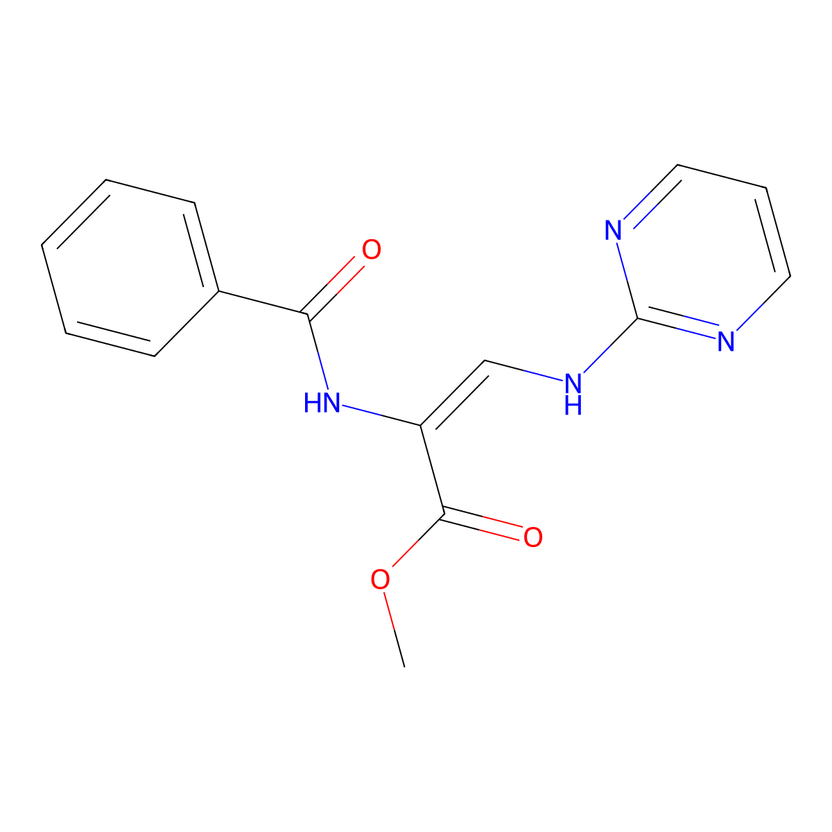 methyl (E)-2-benzamido-3-(pyrimidin-2-ylamino)prop-2-enoate molecular structure, CAS 149454-59-1