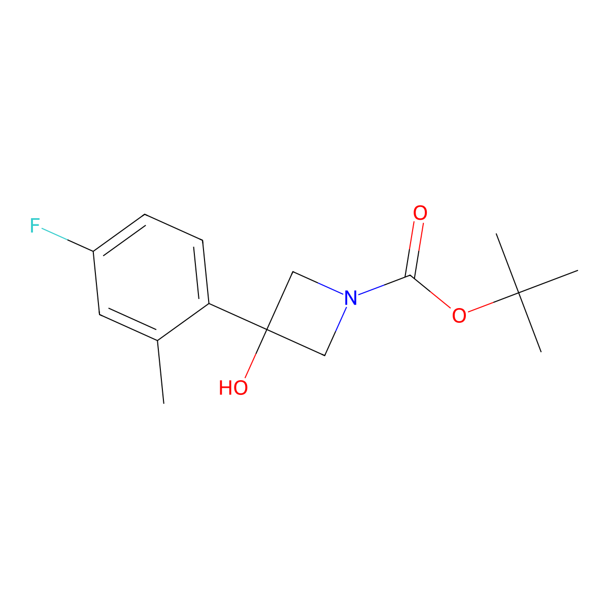 1,1-Dimethylethyl 3-(4-fluoro-2-methylphenyl)-3-hydroxy-1-azetidinecarboxylate molecular structure, CAS 1494598-59-2