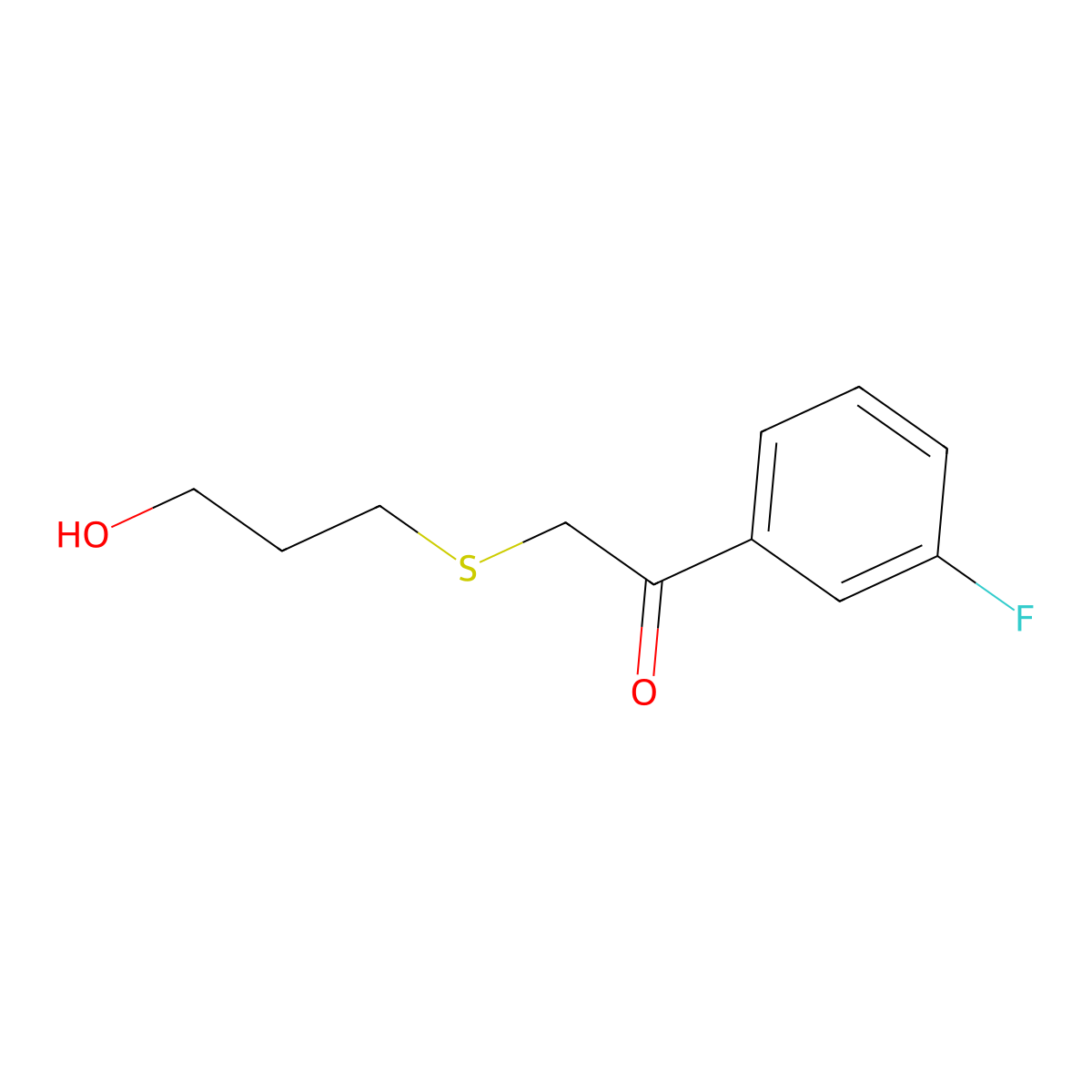 1-(3-Fluorophenyl)-2-((3-hydroxypropyl)thio)ethan-1-one molecular structure, CAS 1494599-72-2