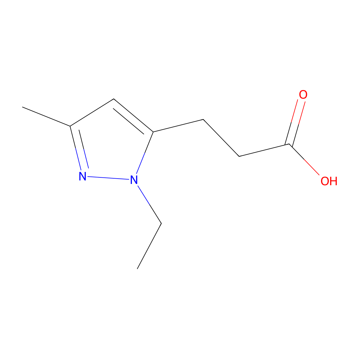 3-(1-ethyl-3-methyl-1H-pyrazol-5-yl)propanoic acid molecular structure, CAS 1494600-97-3