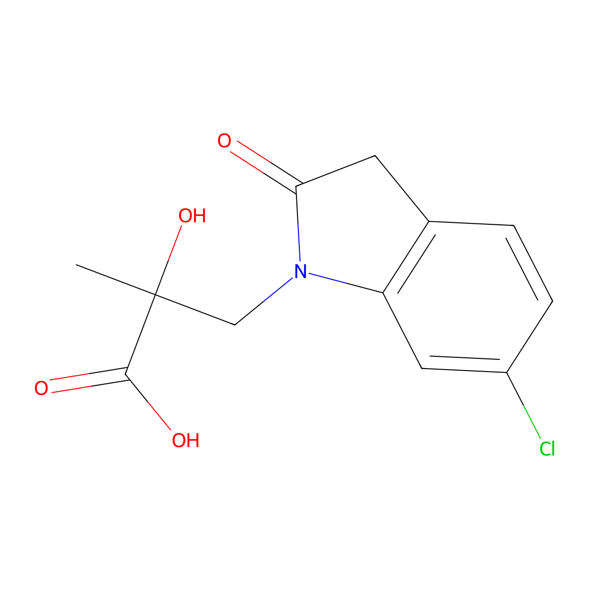 3-(6-chloro-2-oxo-2,3-dihydro-1H-indol-1-yl)-2-hydroxy-2-methylpropanoic acid molecular structure, CAS 1494634-92-2