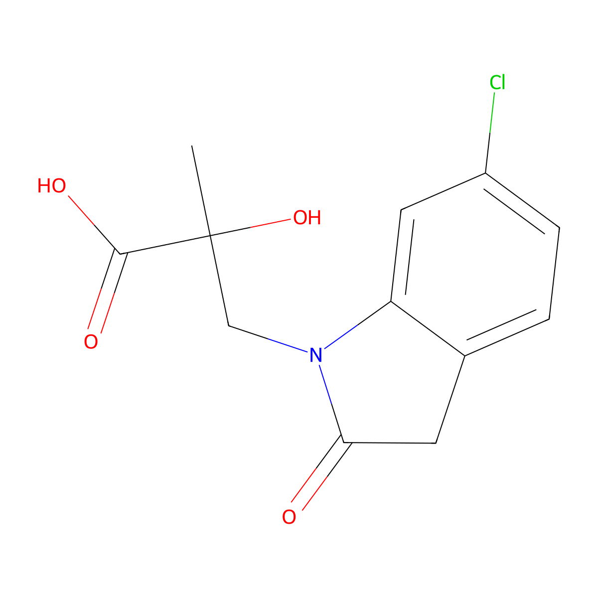 3-(6-chloro-2-oxo-2,3-dihydro-1H-indol-1-yl)-2-hydroxy-2-methylpropanoic acid molecular structure, CAS 1494634-92-2