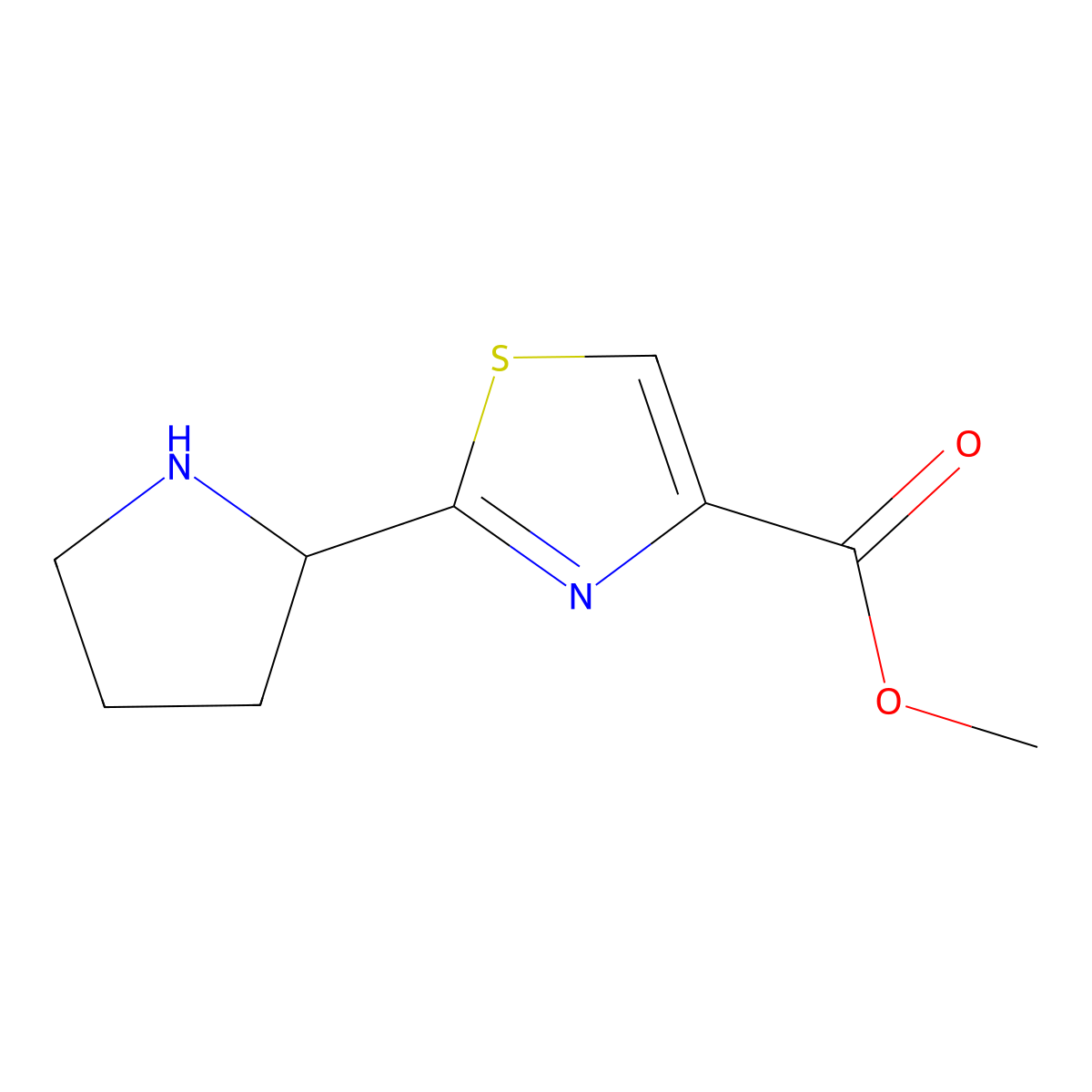 Methyl 2-(pyrrolidin-2-yl)-1,3-thiazole-4-carboxylate molecular structure, CAS 1494823-04-9