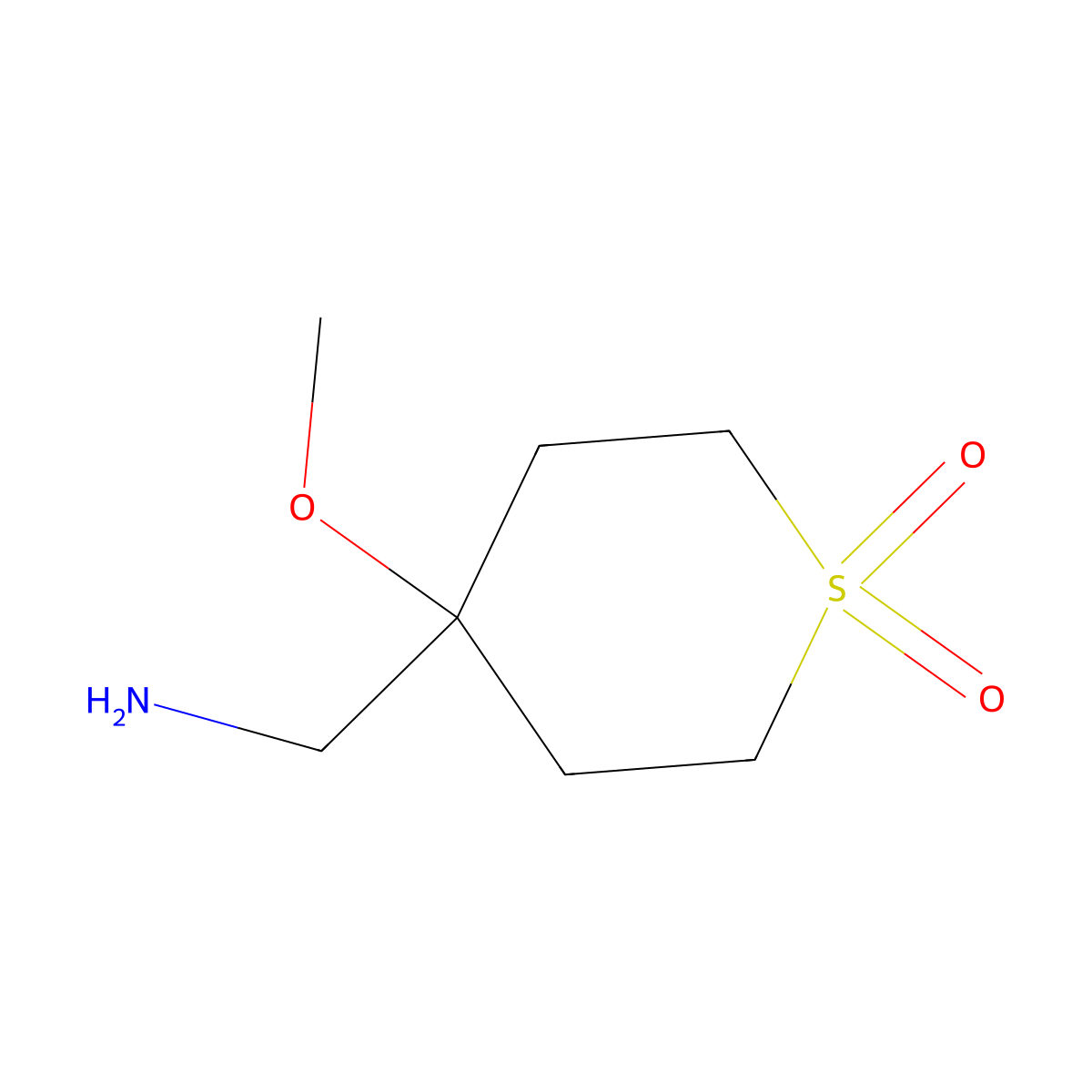 4-(Aminomethyl)-4-methoxy-1lambda6-thiane-1,1-dione molecular structure, CAS 1494859-15-2