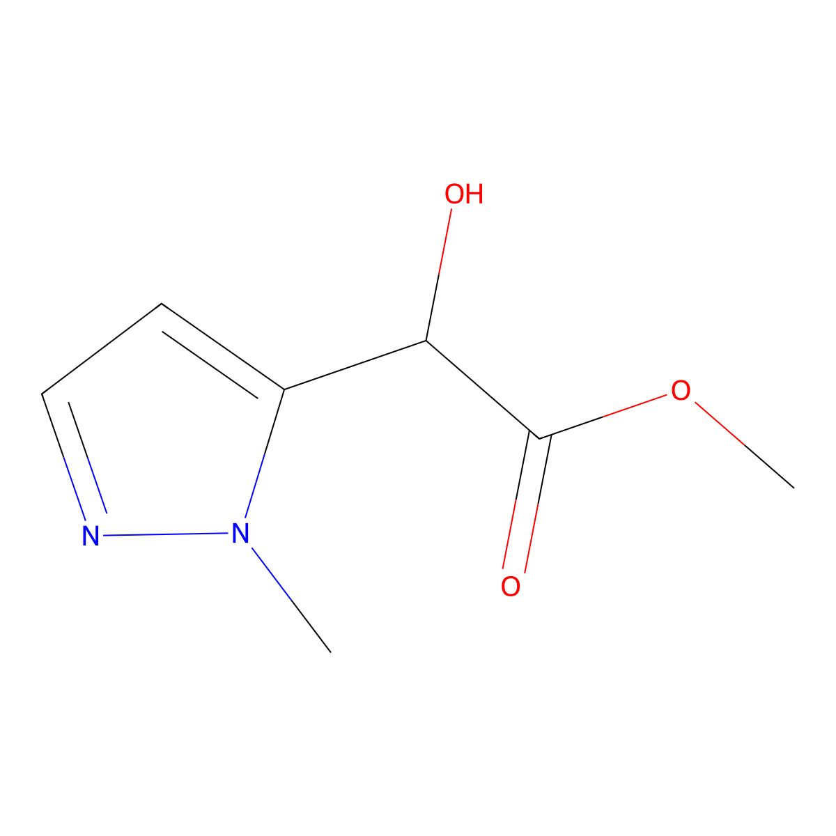 methyl 2-hydroxy-2-(1-methyl-1H-pyrazol-5-yl)acetate molecular structure, CAS 1494859-99-2