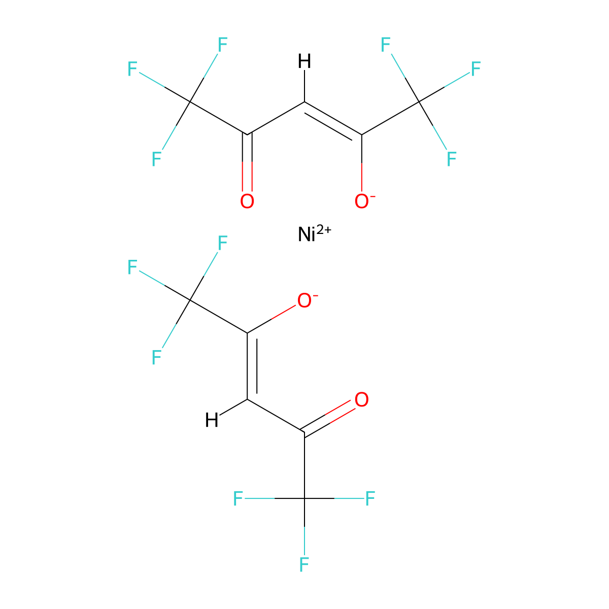 Bis(1,1,1,5,5,5-hexafluoropentane-2,4-dionato-O,O')nickel molecular structure, CAS 14949-69-0