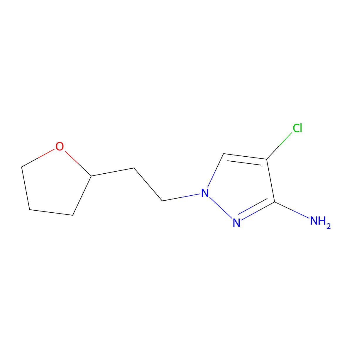 4-chloro-1-[2-(oxolan-2-yl)ethyl]-1H-pyrazol-3-amine molecular structure, CAS 1494918-47-6