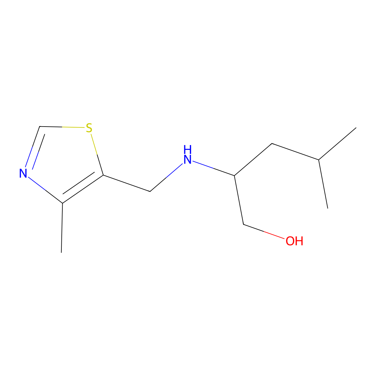 4-Methyl-2-{[(4-methyl-1,3-thiazol-5-yl)methyl]amino}pentan-1-ol molecular structure, CAS 1494923-32-8
