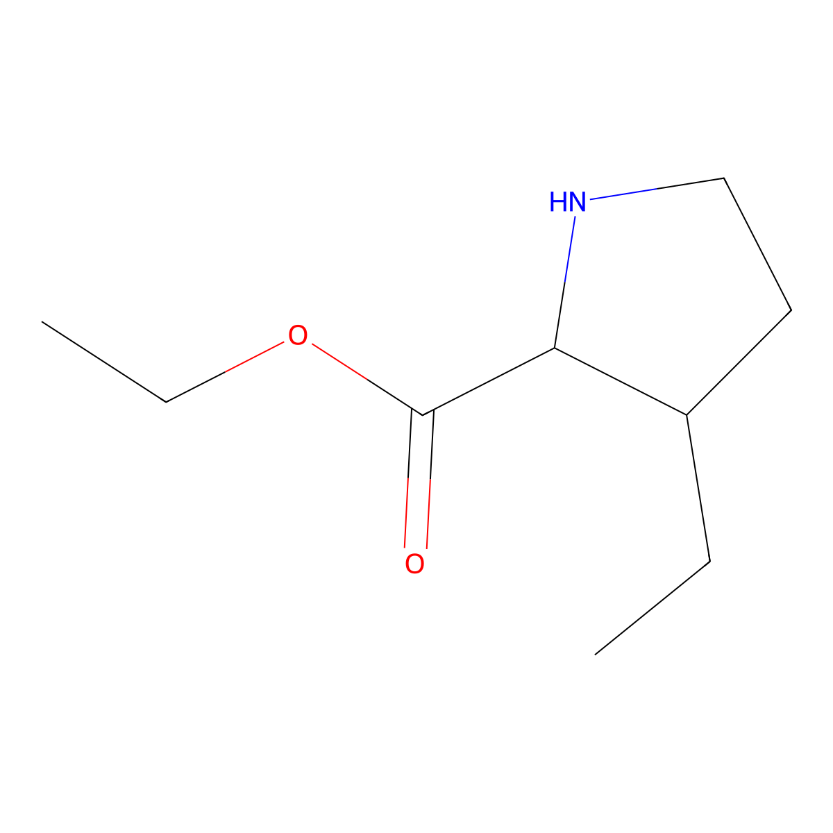 Ethyl 3-ethylpyrrolidine-2-carboxylate molecular structure, CAS 1494938-03-2