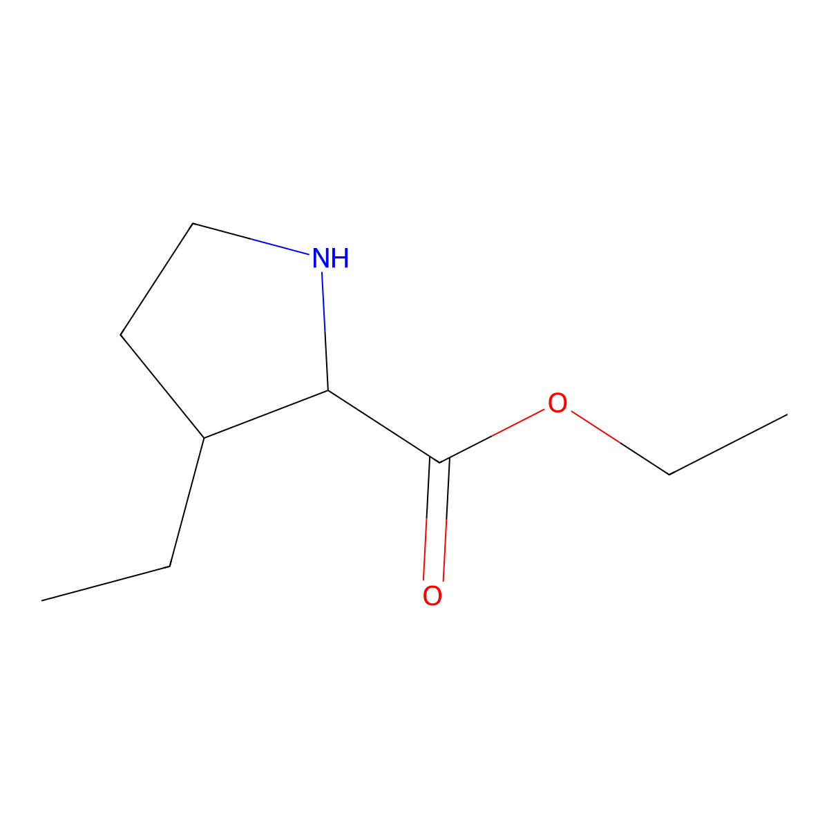 Ethyl 3-ethylpyrrolidine-2-carboxylate molecular structure, CAS 1494938-03-2