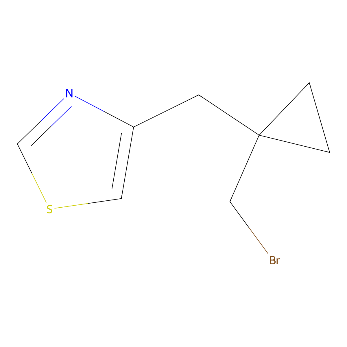 4-([1-(Bromomethyl)cyclopropyl]methyl)-1,3-thiazole molecular structure, CAS 1494998-22-9