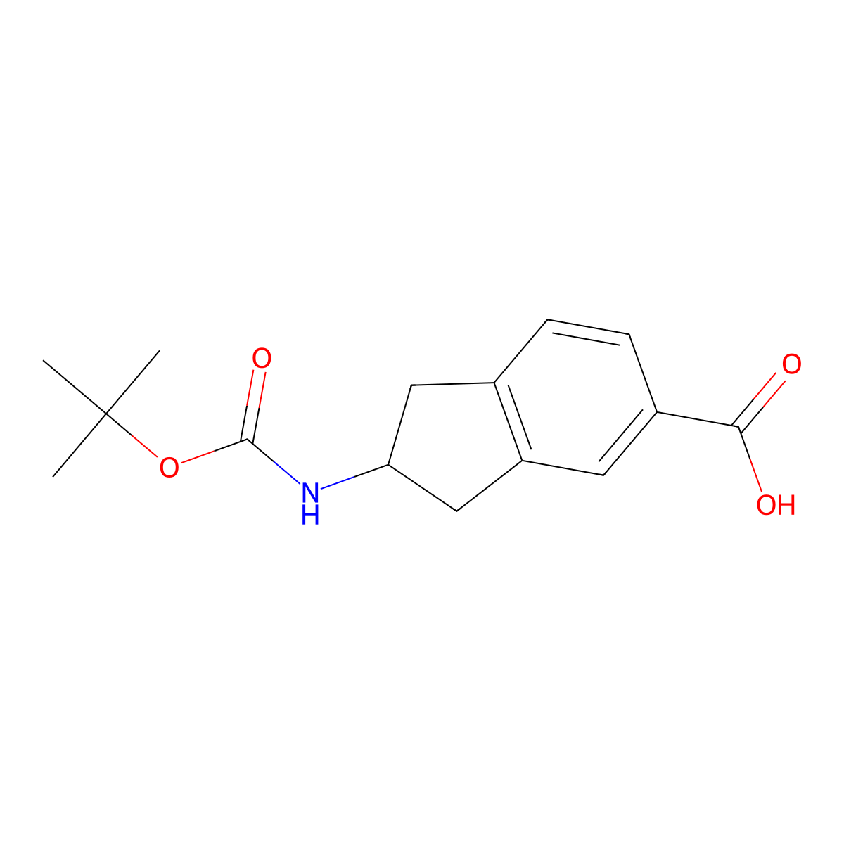 2-((tert-butoxycarbonyl)amino)-2,3-dihydro-1H-indene-5-carboxylic acid molecular structure, CAS 149506-00-3