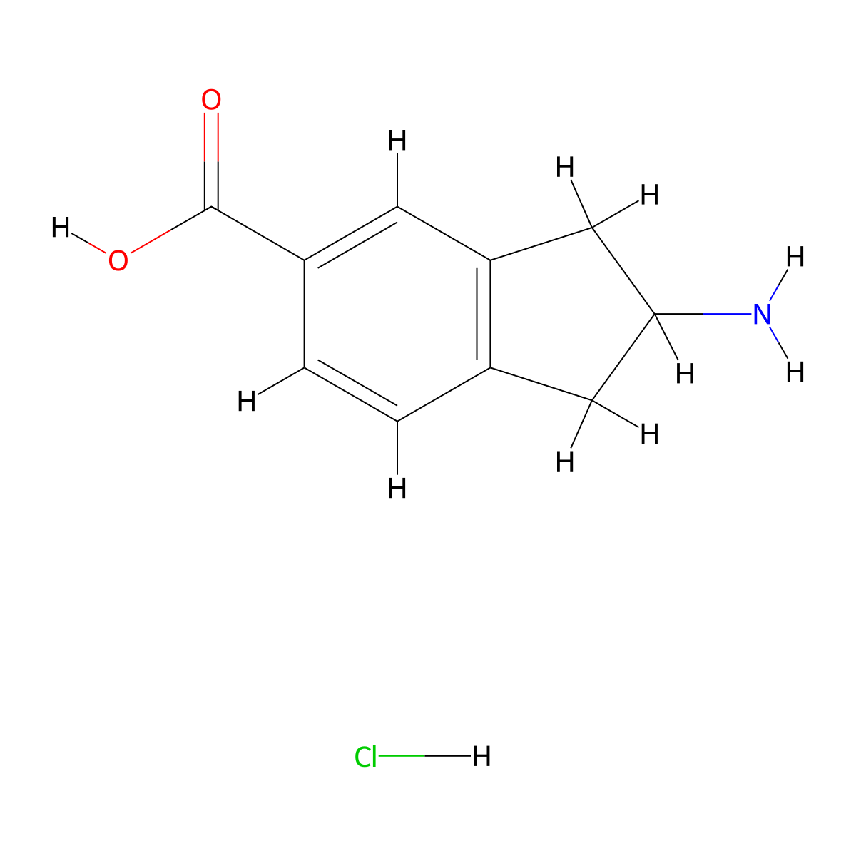 2-amino-2,3-dihydro-1H-indene-5-carboxylic acid hydrochloride molecular structure, CAS 149506-48-9
