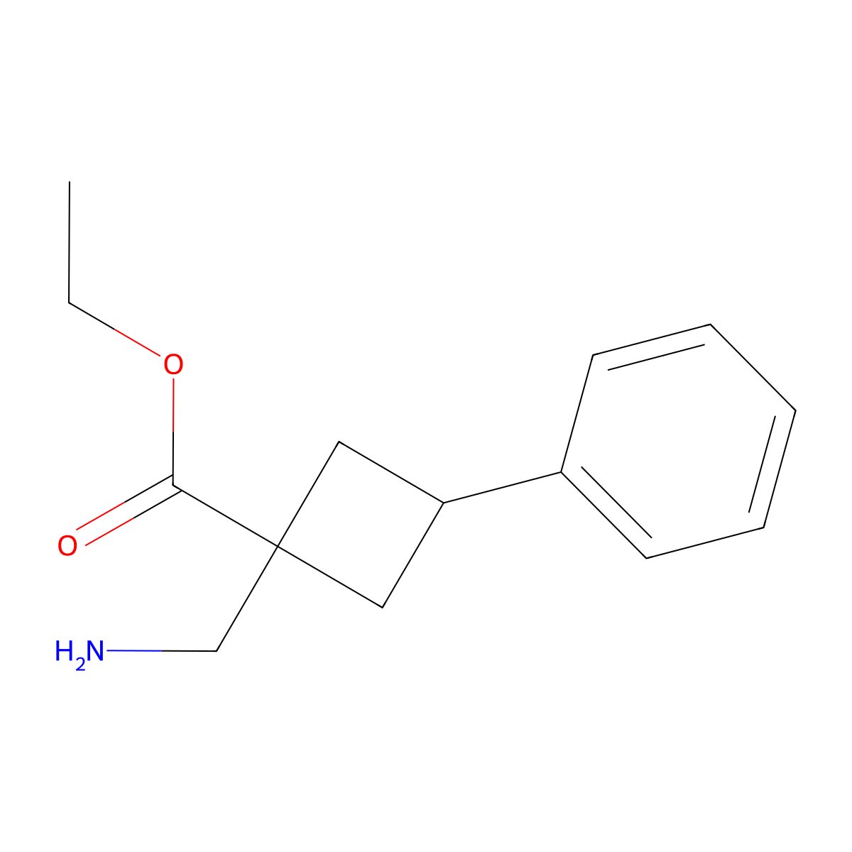 Ethyl 1-(aminomethyl)-3-phenylcyclobutane-1-carboxylate molecular structure, CAS 1495067-56-5