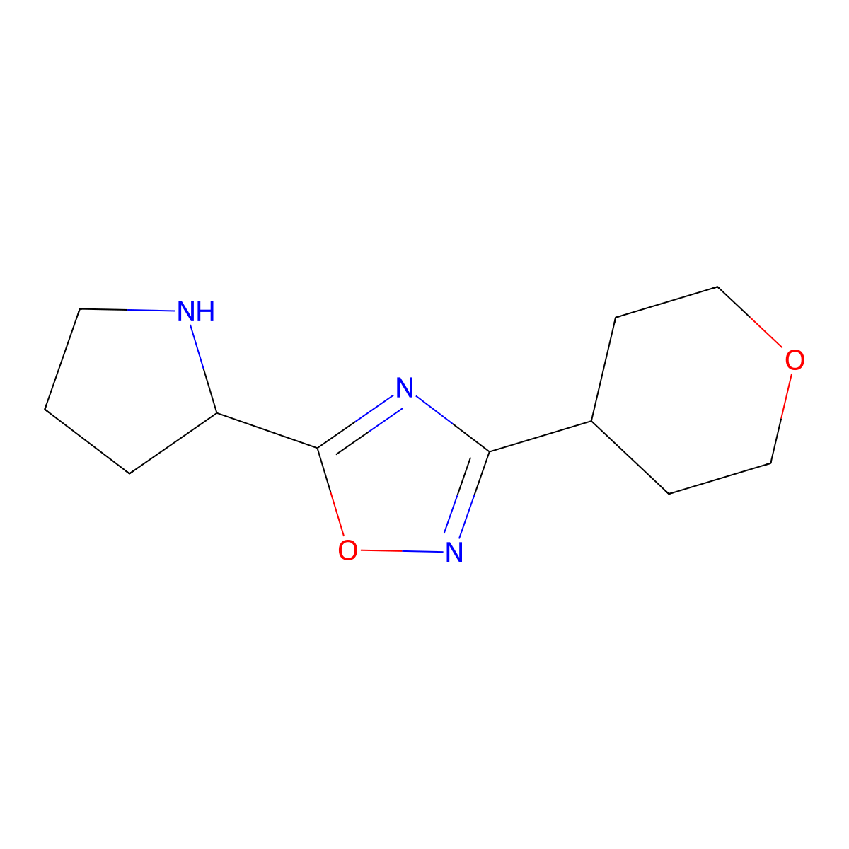 3-(Oxan-4-yl)-5-(pyrrolidin-2-yl)-1,2,4-oxadiazole molecular structure, CAS 1495154-68-1