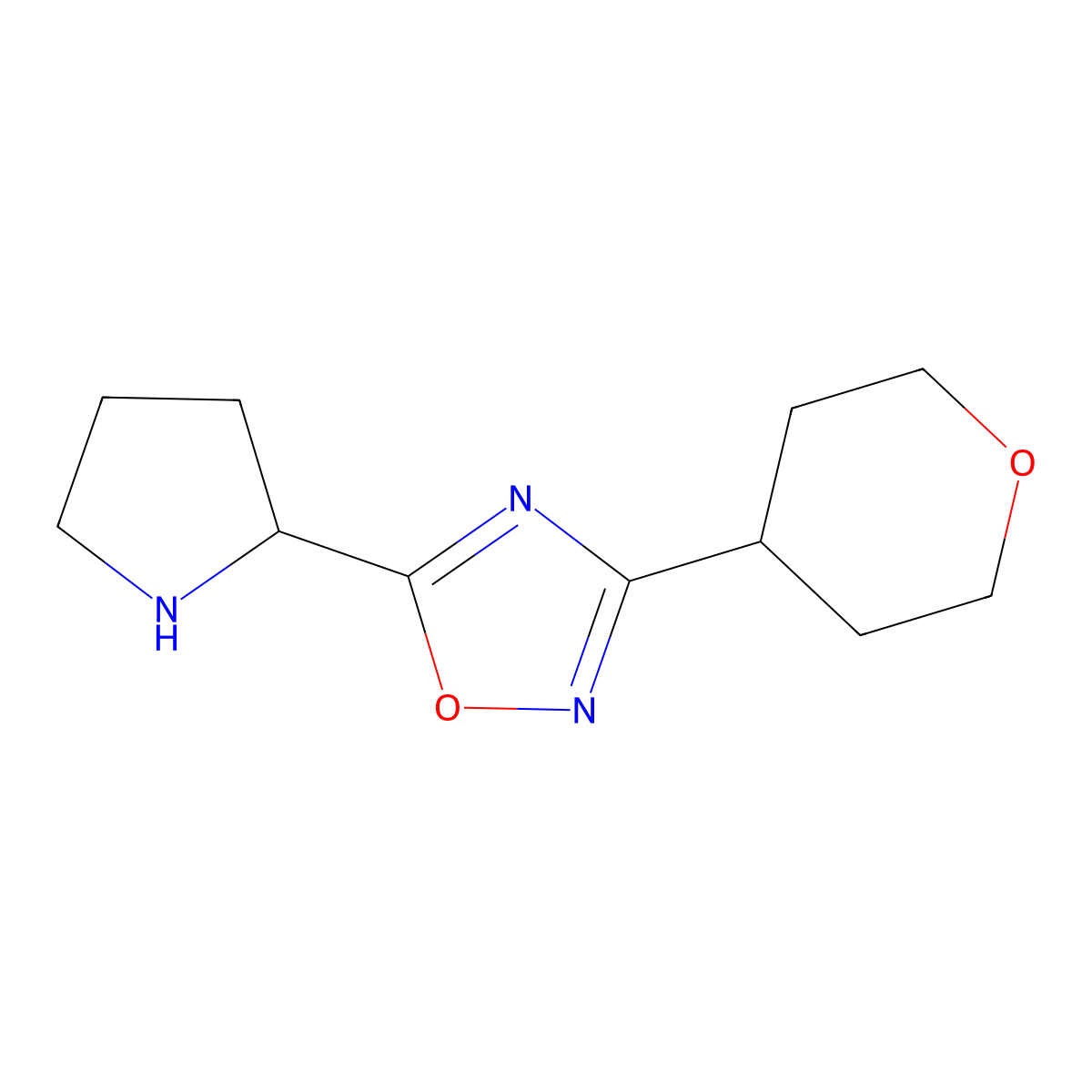 3-(Oxan-4-yl)-5-(pyrrolidin-2-yl)-1,2,4-oxadiazole molecular structure, CAS 1495154-68-1