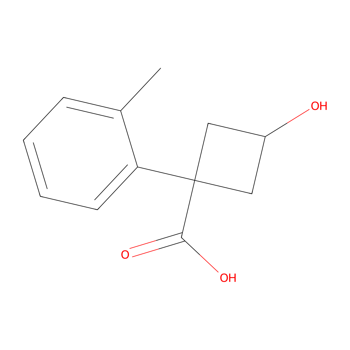 3-Hydroxy-1-(2-methylphenyl)cyclobutane-1-carboxylic acid molecular structure, CAS 1495166-47-6