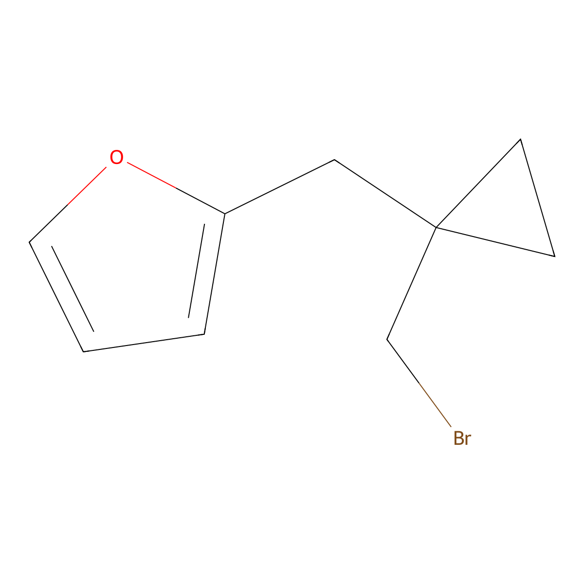 2-([1-(Bromomethyl)cyclopropyl]methyl)furan molecular structure, CAS 1495175-18-2