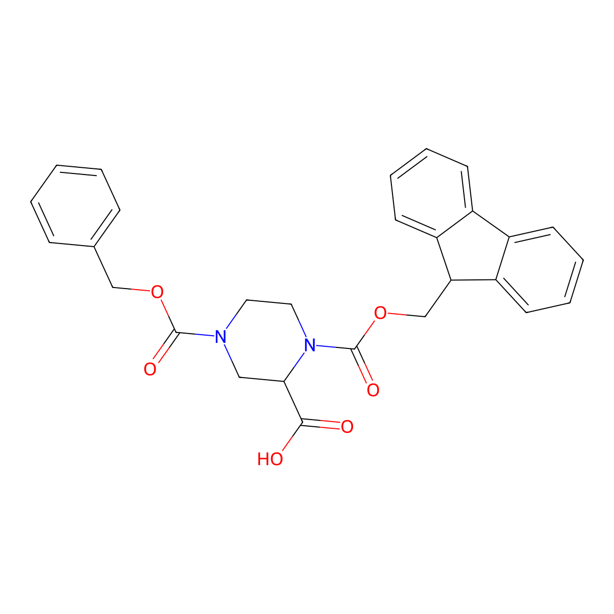 1-(((9H-Fluoren-9-yl)methoxy)carbonyl)-4-((benzyloxy)carbonyl)piperazine-2-carboxylic acid molecular structure, CAS 149518-51-4