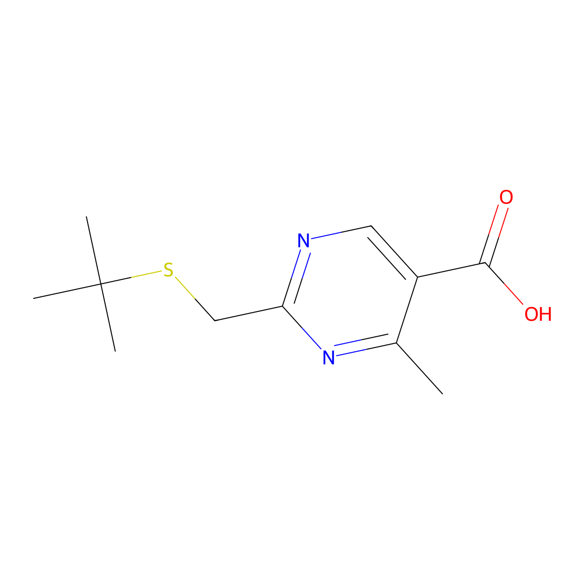 2-((Tert-butylthio)methyl)-4-methylpyrimidine-5-carboxylic acid molecular structure, CAS 1495183-56-6