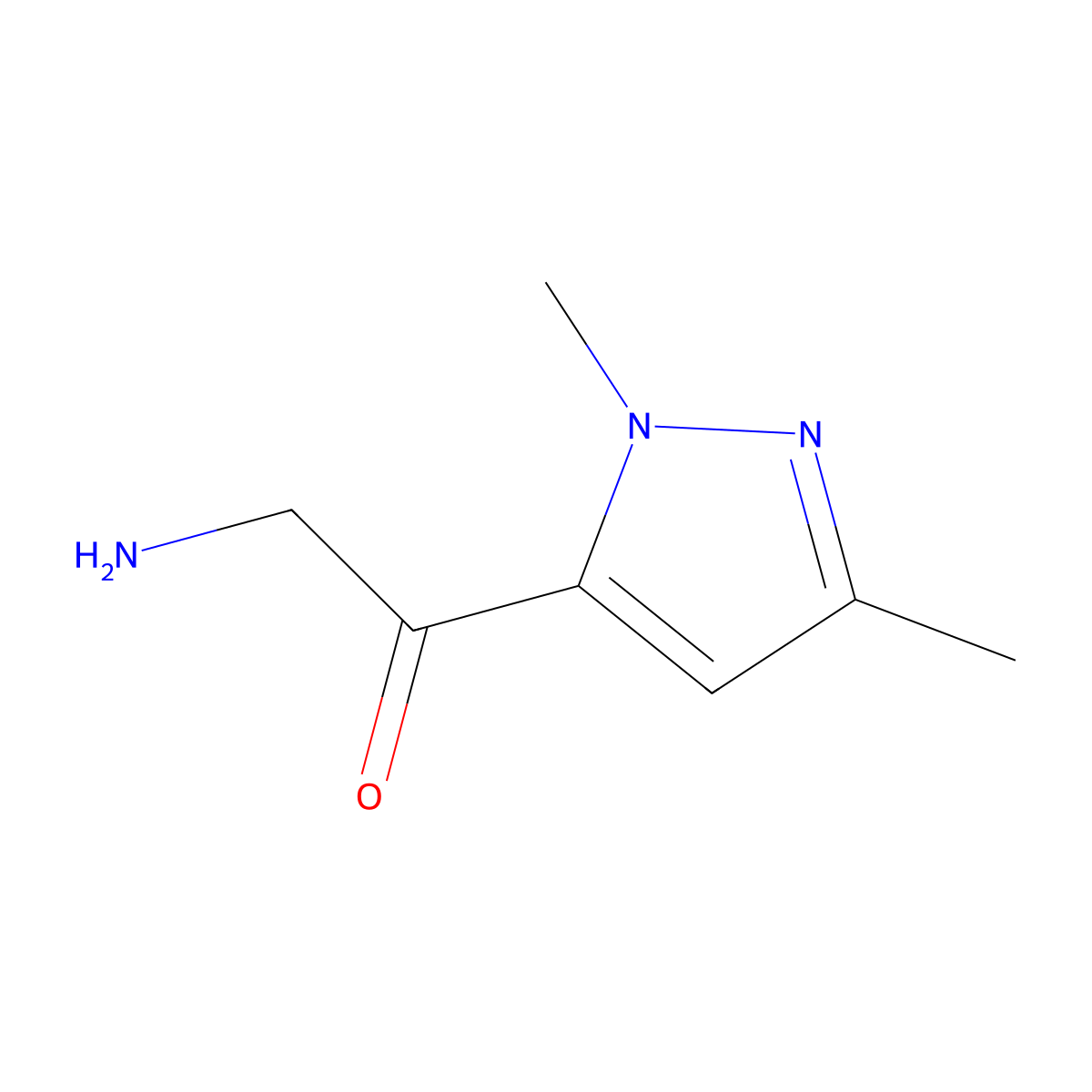 2-amino-1-(1,3-dimethyl-1H-pyrazol-5-yl)ethan-1-one molecular structure, CAS 1495197-94-8