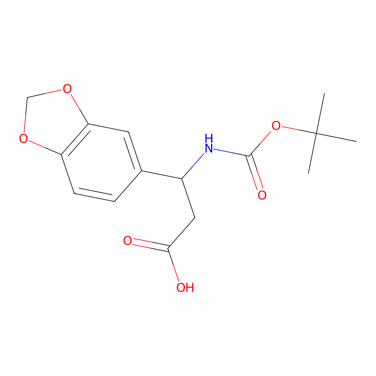3-(Benzo[d][1,3]dioxol-5-yl)-3-((tert-butoxycarbonyl)amino)propanoic acid molecular structure, CAS 149520-06-9