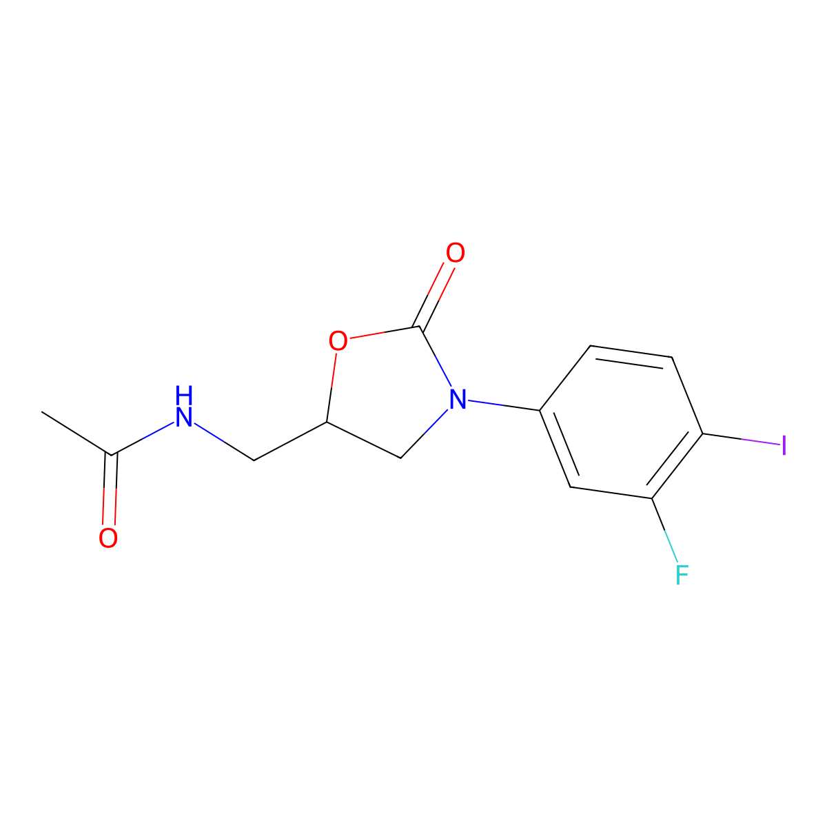 (S)-N-[3-(3-Fluoro-4-iodo-phenyl)-2-oxo-oxazolidin-5-ylmethyl]-acetamide molecular structure, CAS 149524-45-8