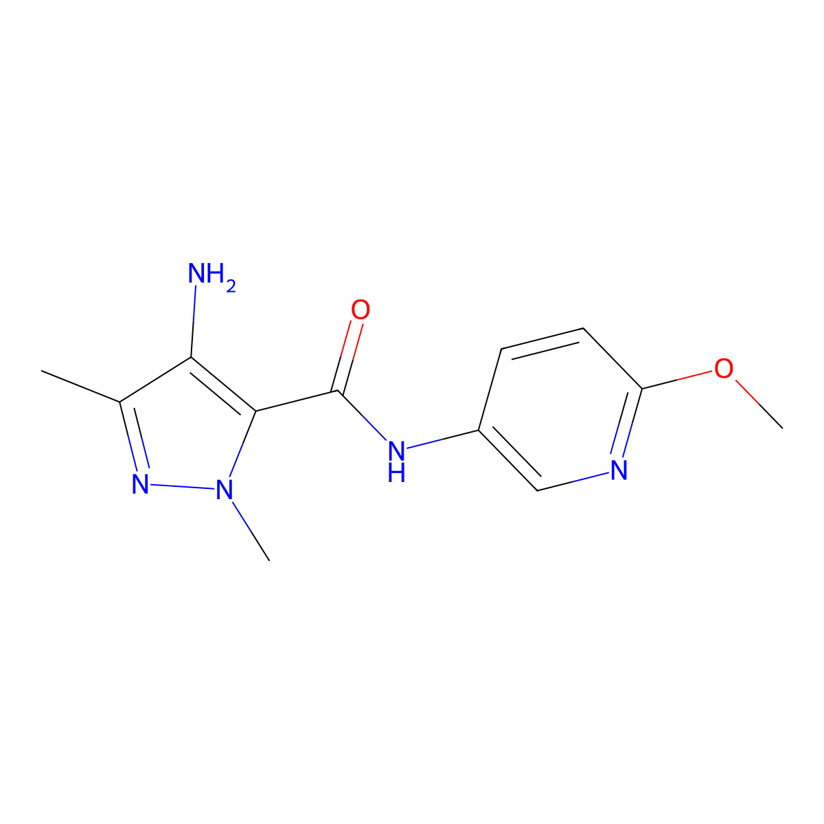 4-amino-N-(6-methoxypyridin-3-yl)-1,3-dimethyl-1H-pyrazole-5-carboxamide molecular structure, CAS 1495241-34-3