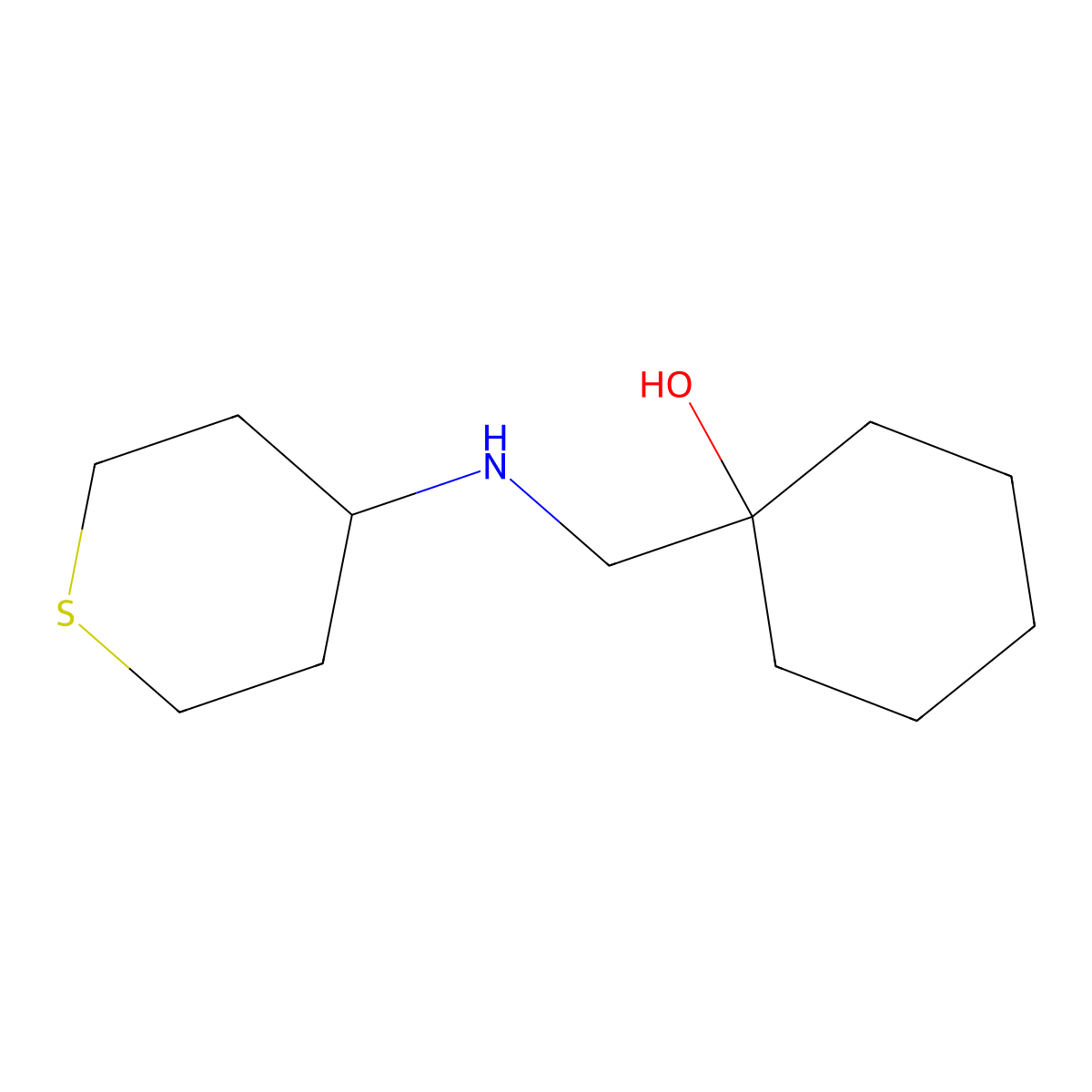 1-{[(Thian-4-yl)amino]methyl}cyclohexan-1-ol molecular structure, CAS 1495293-50-9