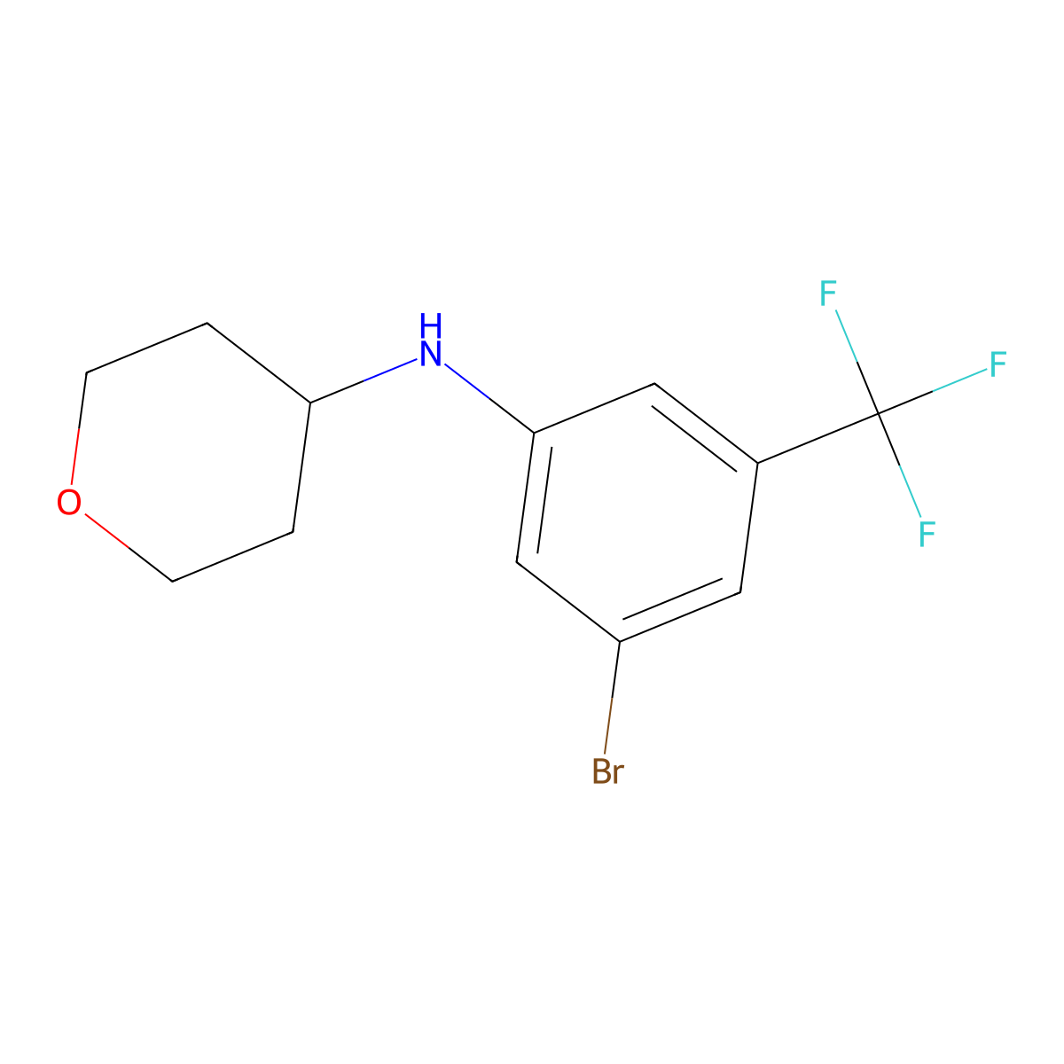 (3-Bromo-5-trifluoromethyl-phenyl)-(tetrahydro-pyran-4-yl)-amine molecular structure, CAS 1495300-87-2