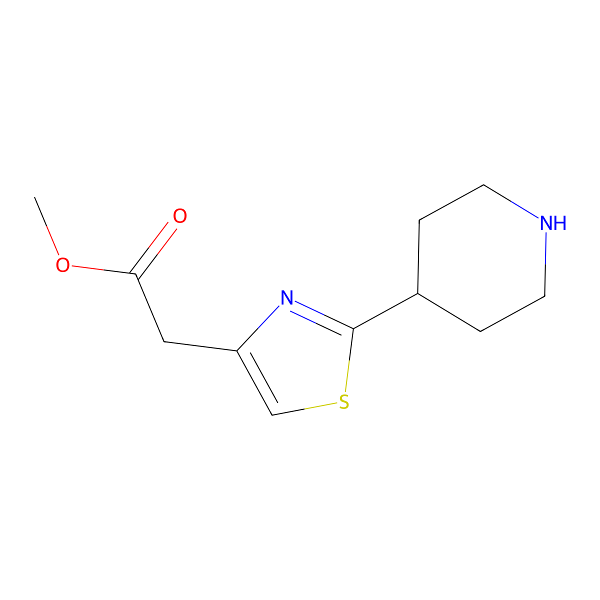 Methyl 2-(2-(piperidin-4-yl)thiazol-4-yl)acetate molecular structure, CAS 1495391-70-2