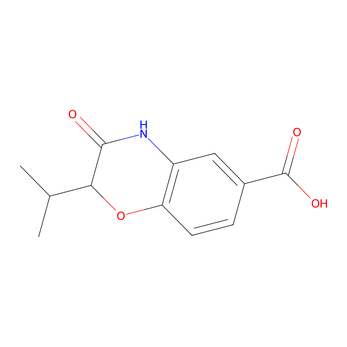 3-oxo-2-(propan-2-yl)-3,4-dihydro-2H-1,4-benzoxazine-6-carboxylic acid molecular structure, CAS 1495444-09-1