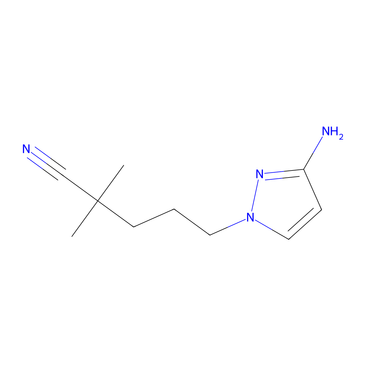 5-(3-Amino-1h-pyrazol-1-yl)-2,2-dimethylpentanenitrile molecular structure, CAS 1495497-99-8