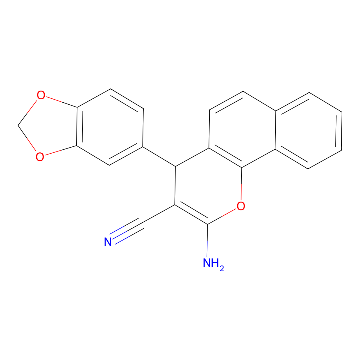 2-amino-4-(1,3-benzodioxol-5-yl)-4H-benzo[h]chromene-3-carbonitrile molecular structure, CAS 149550-67-4