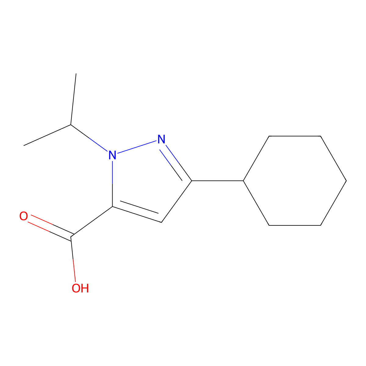 3-Cyclohexyl-1-(propan-2-yl)-1H-pyrazole-5-carboxylic acid molecular structure, CAS 1495509-77-7
