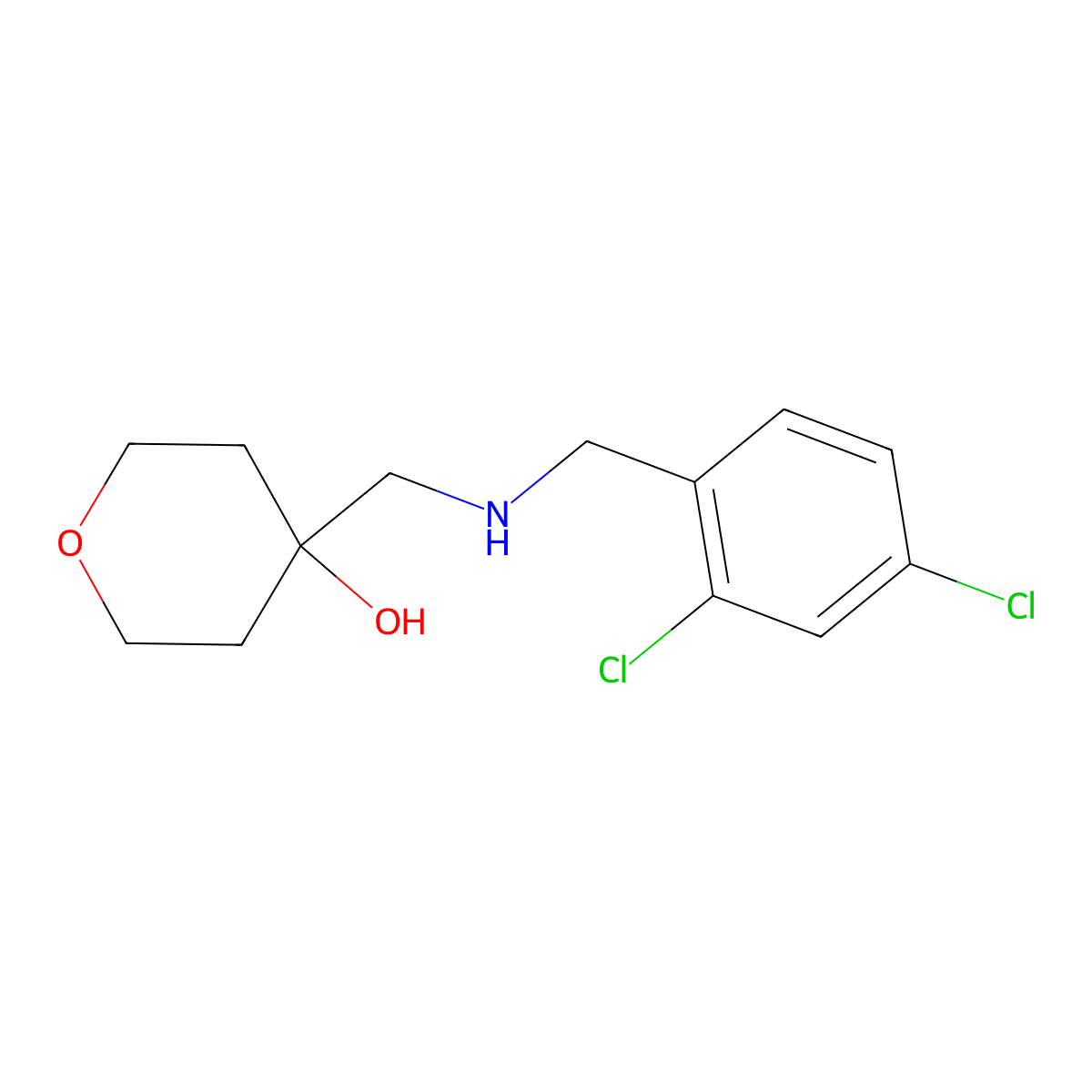 4-({[(2,4-Dichlorophenyl)methyl]amino}methyl)oxan-4-ol molecular structure, CAS 1495603-63-8