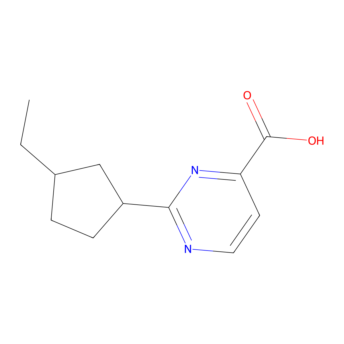 2-(3-Ethylcyclopentyl)pyrimidine-4-carboxylic acid molecular structure, CAS 1495698-06-0